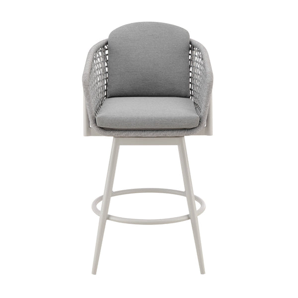 Rue 27 Inch Outdoor Swivel Counter Stool Chair, Mesh Woven Rope, Gray Metal - BM315743