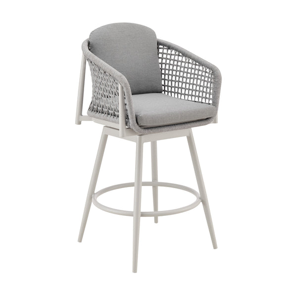 Rue 27 Inch Outdoor Swivel Counter Stool Chair, Mesh Woven Rope, Gray Metal - BM315743