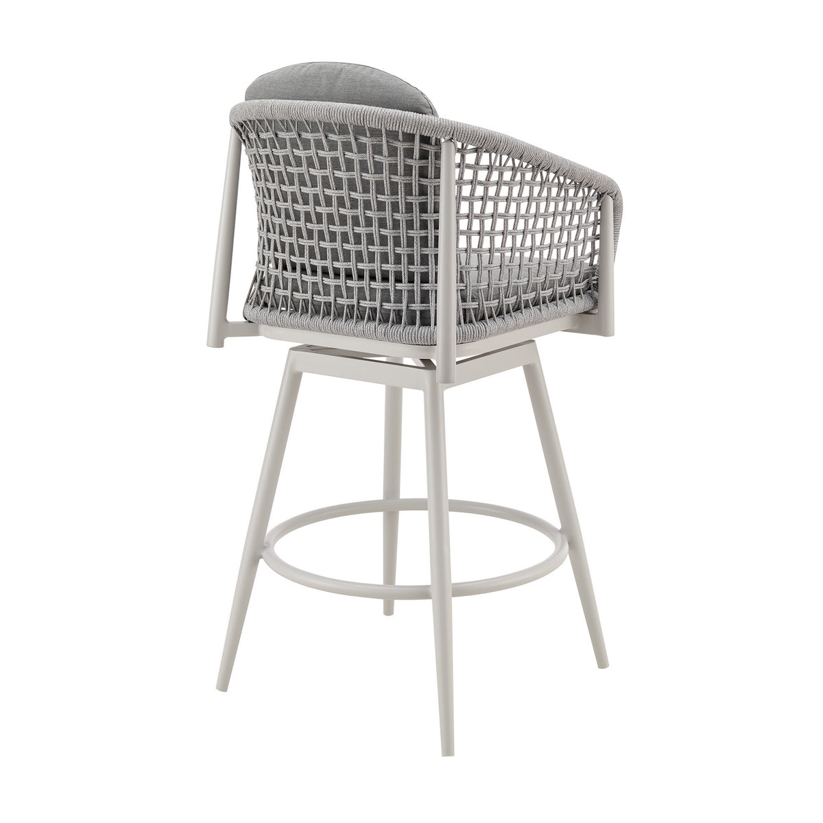 Rue 27 Inch Outdoor Swivel Counter Stool Chair, Mesh Woven Rope, Gray Metal - BM315743