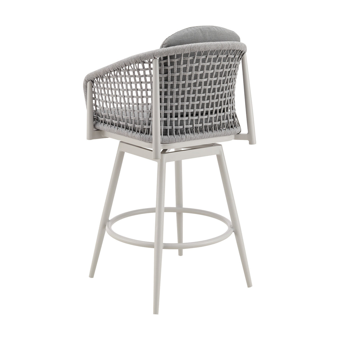 Rue 27 Inch Outdoor Swivel Counter Stool Chair, Mesh Woven Rope, Gray Metal - BM315743