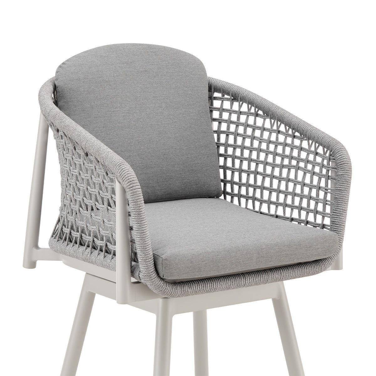 Rue 27 Inch Outdoor Swivel Counter Stool Chair, Mesh Woven Rope, Gray Metal - BM315743