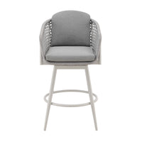 Rue 31 Inch Outdoor Swivel Barstool Chair, Mesh Woven Rope, Gray Aluminum - BM315744