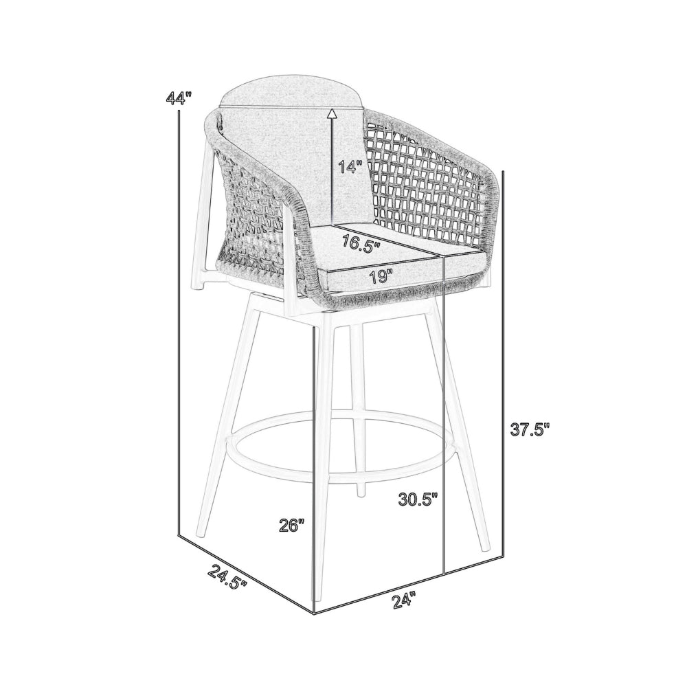 Rue 31 Inch Outdoor Swivel Barstool Chair, Mesh Woven Rope, Gray Aluminum - BM315744