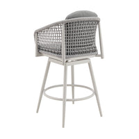 Rue 31 Inch Outdoor Swivel Barstool Chair, Mesh Woven Rope, Gray Aluminum - BM315744