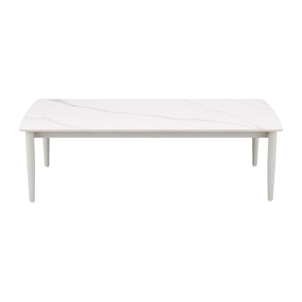 Rue 48 Inch Outdoor Patio Coffee Table, Sintered Stone Top, White Frame - BM315745