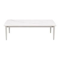 Rue 48 Inch Outdoor Patio Coffee Table, Sintered Stone Top, White Frame - BM315745