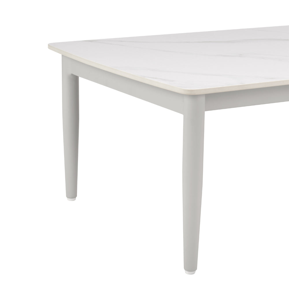 Rue 48 Inch Outdoor Patio Coffee Table, Sintered Stone Top, White Frame - BM315745