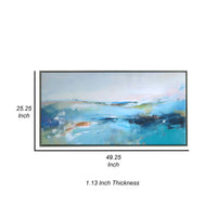 25 x 49 Handcrafted Wall Art, Waves on Framed Canvas, Silver Blue Green - BM315749