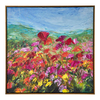 37 x 37 Handcrafted Wall Art Poppies Hillside on Framed Canvas, Gold Red - BM315750