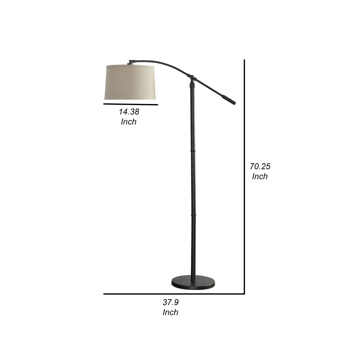 70 Inch Arc Floor Lamp, Beige Shade, Adjustable Arm and Height, Dark Bronze - BM315758