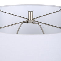 25 Inch Table Lamp, Rattan Woven, White Linen Shade, Brushed Silver Accents - BM315760