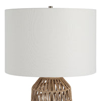 24 Inch Table Lamp, Brown Woven Rope, Linen Shade, Wood Base, Off White - BM315761