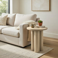 Hazel 17.7 Inch Round Side Table with 3 Pillar Legs, Handcrafted Natural Brown Mango Wood - BM315766