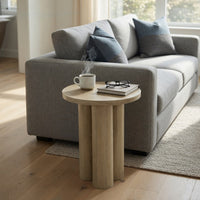 Hazel 17.7 Inch Round Side Table with 3 Pillar Legs, Handcrafted Natural Brown Mango Wood - BM315766
