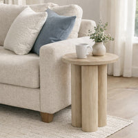 Hazel 17.7 Inch Round Side Table with 3 Pillar Legs, Handcrafted Natural Brown Mango Wood - BM315766
