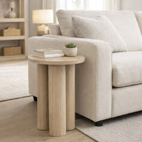 Hazel 17.7 Inch Round Side Table with 3 Pillar Legs, Handcrafted Natural Brown Mango Wood - BM315766