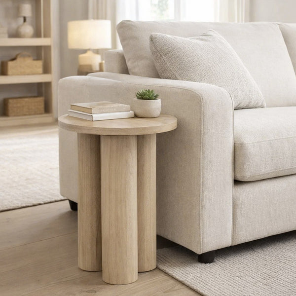 Hazel 17.7 Inch Round Side Table with 3 Pillar Legs, Handcrafted Natural Brown Mango Wood - BM315766