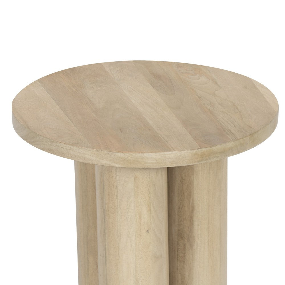 Hazel 17.7 Inch Round Side Table with 3 Pillar Legs, Handcrafted Natural Brown Mango Wood - BM315766