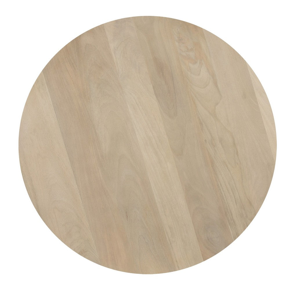 Hazel 17.7 Inch Round Side Table with 3 Pillar Legs, Handcrafted Natural Brown Mango Wood - BM315766