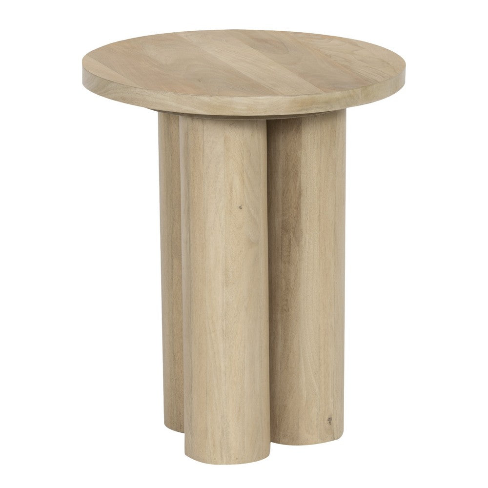 Hazel 17.7 Inch Round Side Table with 3 Pillar Legs, Handcrafted Natural Brown Mango Wood - BM315766