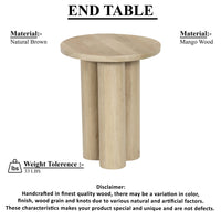 Hazel 17.7 Inch Round Side Table with 3 Pillar Legs, Handcrafted Natural Brown Mango Wood - BM315766