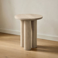 Hazel 17.7 Inch Round Side Table with 3 Pillar Legs, Handcrafted Natural Brown Mango Wood - BM315766