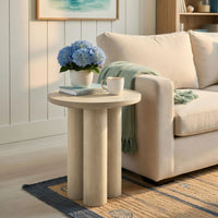 Hazel 17.7 Inch Round Side Table with 3 Pillar Legs, Handcrafted Natural Brown Mango Wood - BM315766