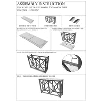 Agas 41 Inch Sofa Console Table, White Genuine Marble Top, Sandblasted Washed Ash Gray Mango Wood Geometric Frame - BM315767