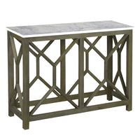Agas 41 Inch Sofa Console Table, White Genuine Marble Top, Sandblasted Washed Ash Gray Mango Wood Geometric Frame - BM315767