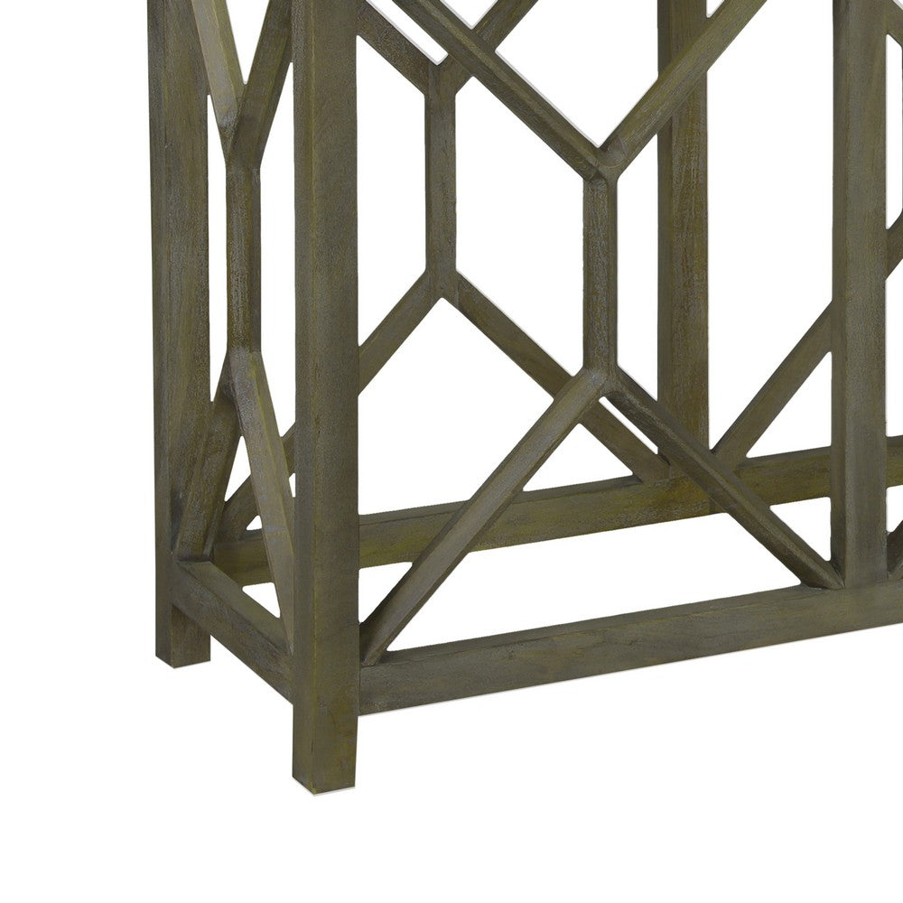 Agas 41 Inch Sofa Console Table, White Genuine Marble Top, Sandblasted Washed Ash Gray Mango Wood Geometric Frame - BM315767