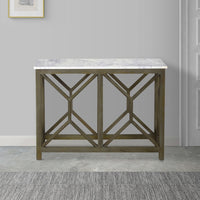 Agas 41 Inch Sofa Console Table, White Genuine Marble Top, Sandblasted Washed Ash Gray Mango Wood Geometric Frame - BM315767