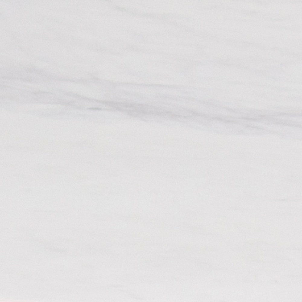 Fina 48 Inch Round Dining Table, White Genuine Marble Top, Natural Brown Mango Wood 3 Leg Sled Base - BM315770