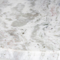 Fina 20 Inch Round Side End Table, White Genuine Marble Top, Natural Brown Mango Wood 3 Leg Sled Base - BM315771