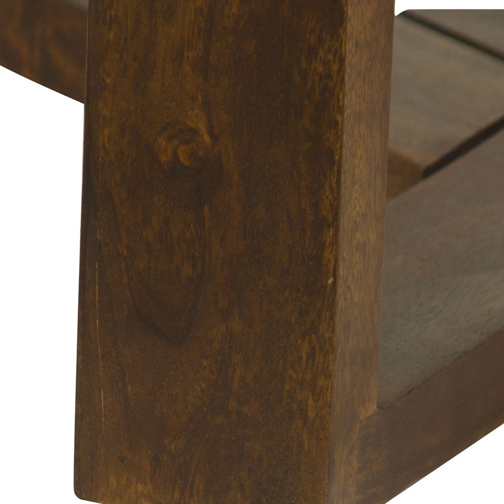 Fina 38 Inch Round Coffee Table, White Genuine Marble Top, Natural Brown Mango Wood 3 Leg Sled Base - BM315772