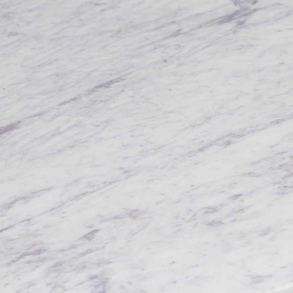 Fina 38 Inch Round Coffee Table, White Genuine Marble Top, Natural Brown Mango Wood 3 Leg Sled Base - BM315772