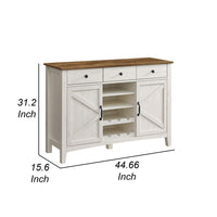 Syna 45 Inch Buffet Cabinet with 3 Storage Drawers, Wine Rack, White - BM315774