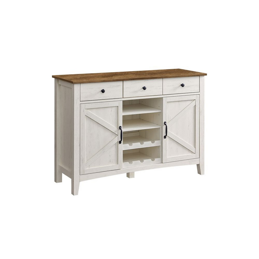 Syna 45 Inch Buffet Cabinet with 3 Storage Drawers, Wine Rack, White - BM315774