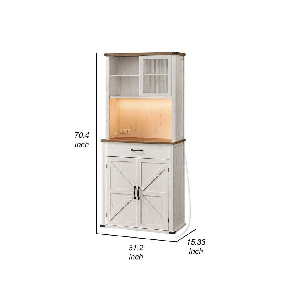 Kyna 71 Inch Storage Cabinet, Sliding Glass Cupboard, Wood Shelves, White - BM315776