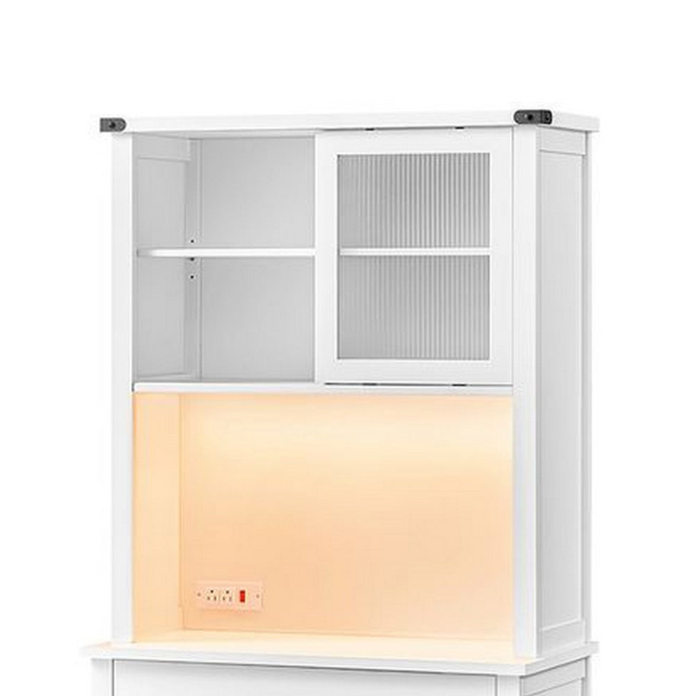 Kyna 71 Inch Storage Cabinet, Sliding Glass Cupboard, Wood Shelves White - BM315777