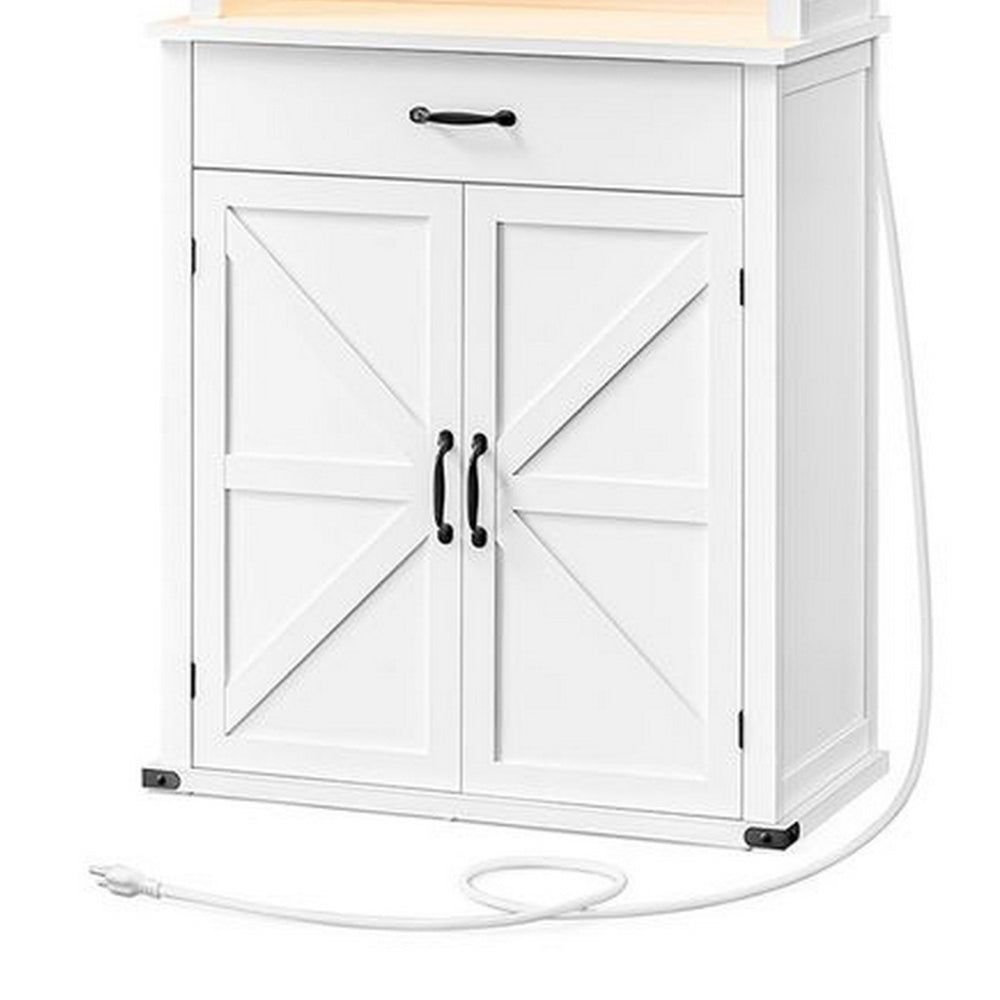 Kyna 71 Inch Storage Cabinet, Sliding Glass Cupboard, Wood Shelves White - BM315777