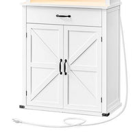 Kyna 71 Inch Storage Cabinet, Sliding Glass Cupboard, Wood Shelves White - BM315777