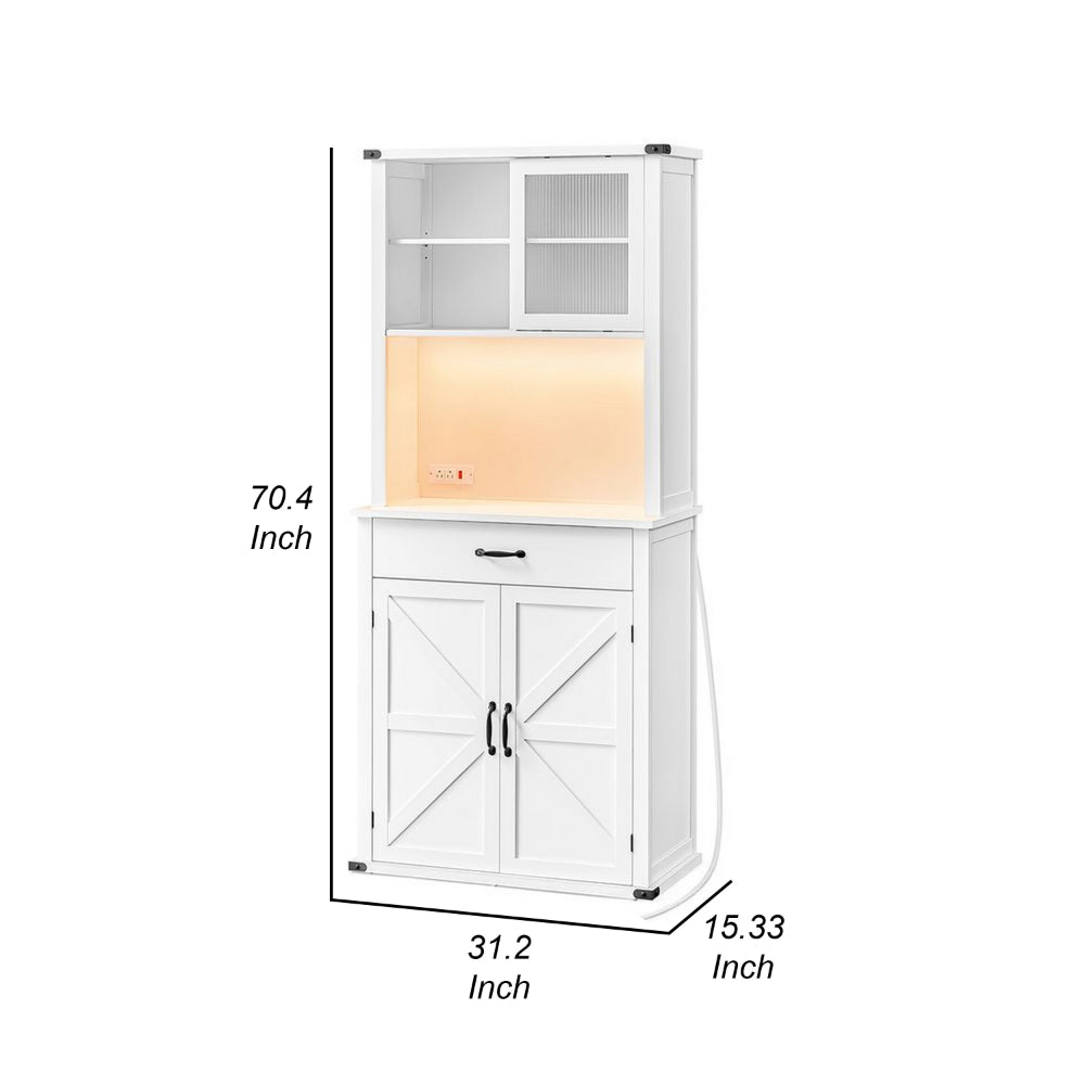 Kyna 71 Inch Storage Cabinet, Sliding Glass Cupboard, Wood Shelves White - BM315777