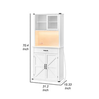 Kyna 71 Inch Storage Cabinet, Sliding Glass Cupboard, Wood Shelves White - BM315777