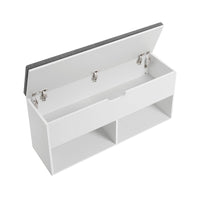 Lyne 39 Inch Shoe Bench, Large Gray Storage Box, 2 Open Shelves, White - BM315782