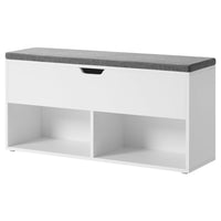 Lyne 39 Inch Shoe Bench, Large Gray Storage Box, 2 Open Shelves, White - BM315782