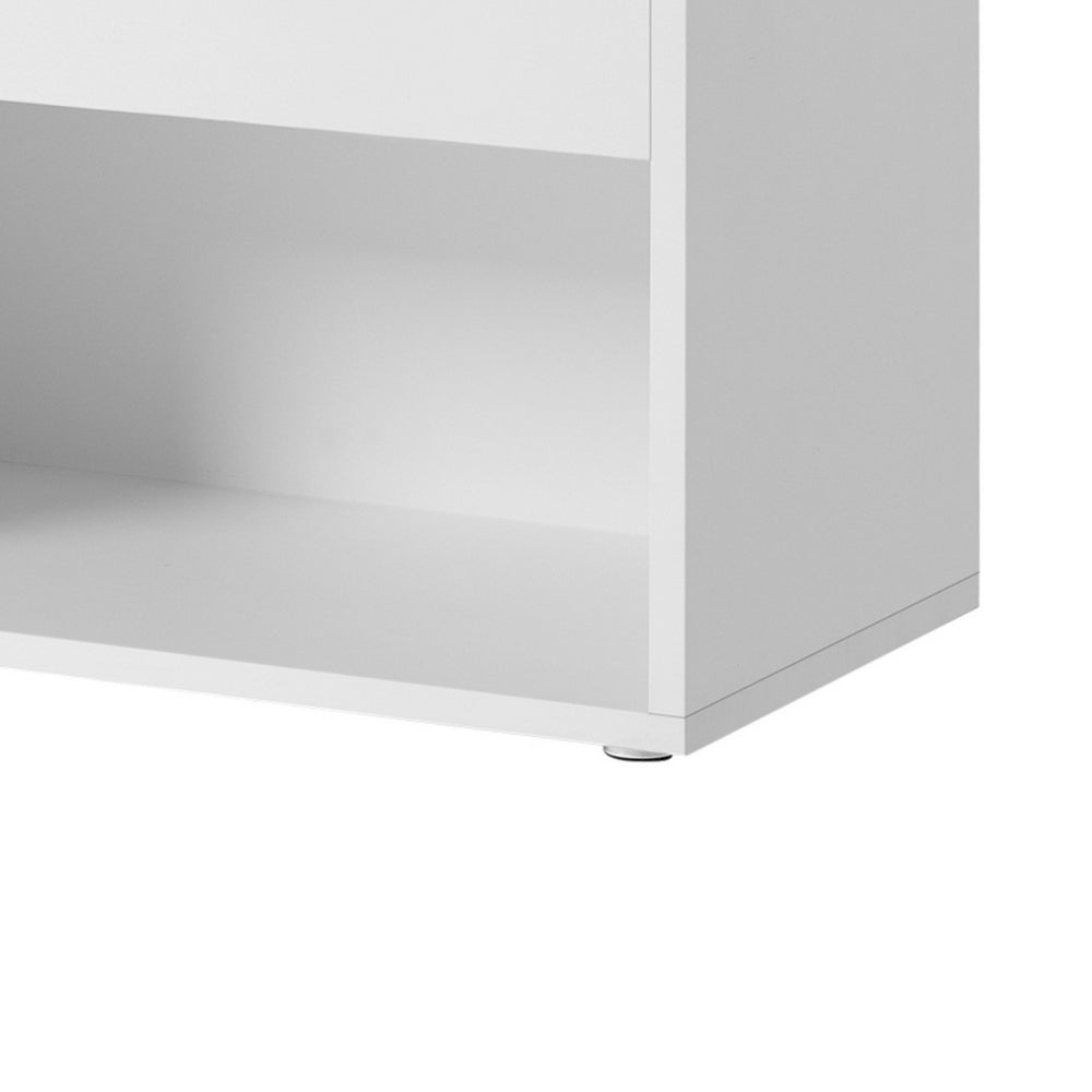 Lyne 39 Inch Shoe Bench, Large Gray Storage Box, 2 Open Shelves, White - BM315782