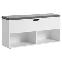 Lyne 39 Inch Shoe Bench, Large Gray Storage Box, 2 Open Shelves, White - BM315782