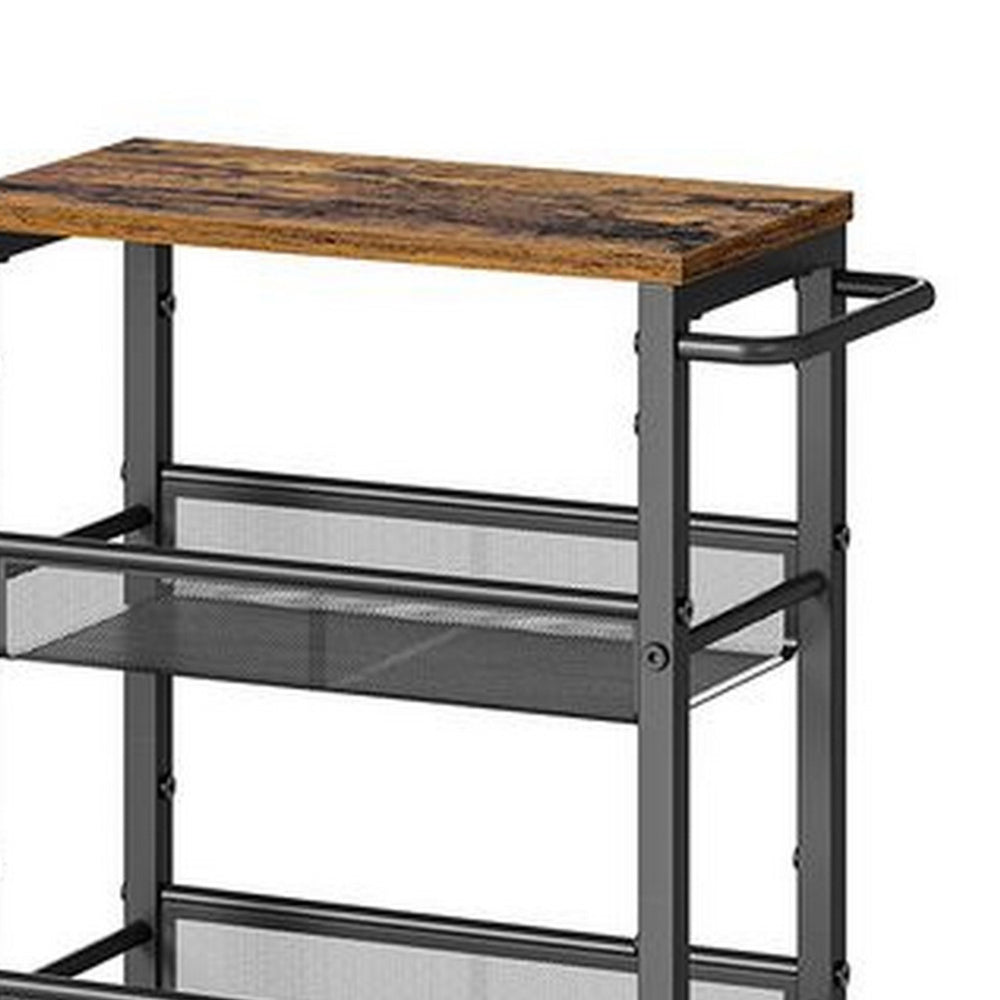 39 Inch Rolling Kitchen Trolly Cart, 4 Grid Shelves, Caster Wheels, Black - BM315784