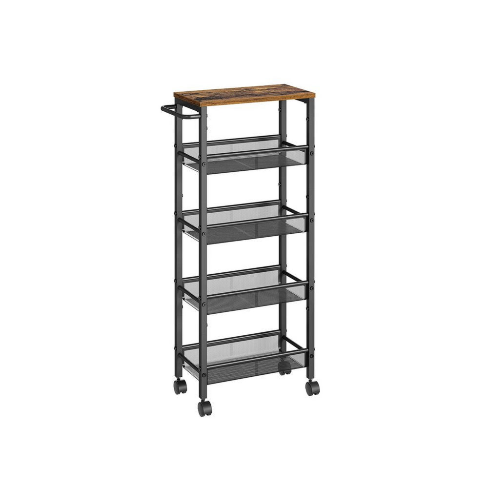 39 Inch Rolling Kitchen Trolly Cart, 4 Grid Shelves, Caster Wheels, Black - BM315784