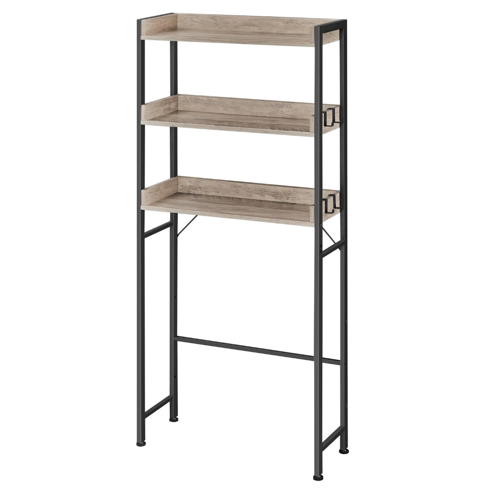 Kiu 65 Inch Bathroom Storage with 3 Shelves in Brown Wood, Black Steel - BM315785